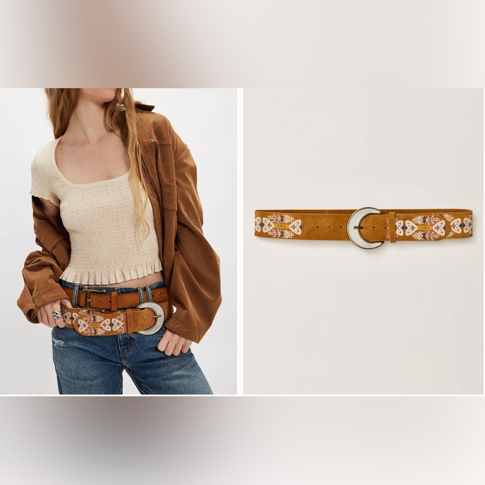 Free People Fleur Waist Belt – Embroidered Leather Boho Belt | M/L | NWOT - Picture 8 of 15